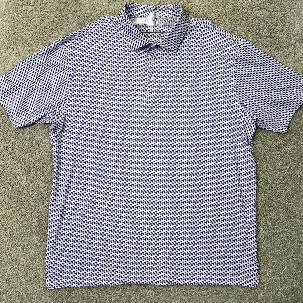 Rhoback Polo Men 2XL The Maryland Purple White State Print Stretch EUC
